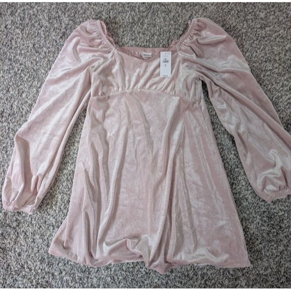 Gap Kids Velvet Dress Girls Medium 8 Pink Long Sleeve Lace Trim Square Neck